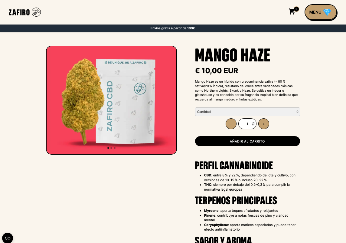 Ficha de producto Mango Haze en Zafiro Premium